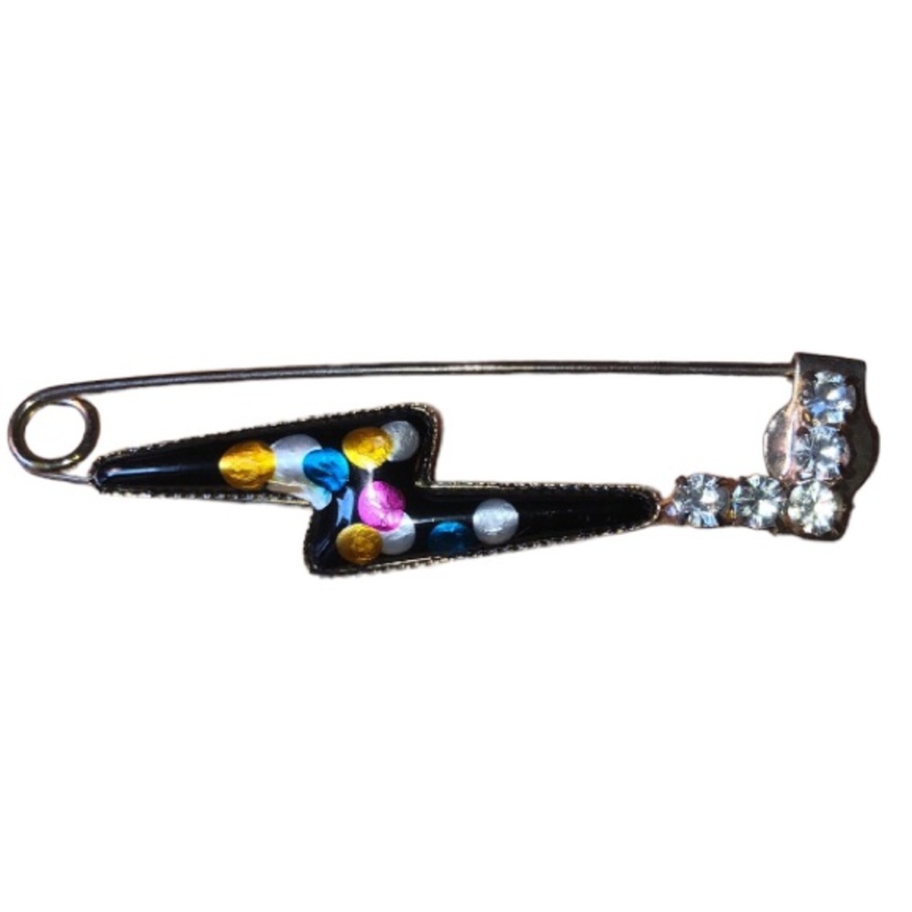 🔵⚡️ Lightning Bolt Enamel Metallic Polka Dot Rhinestone Brooch